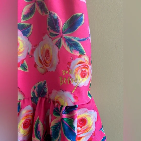 Betsey Johnson | KIDS Floral Pink Ruffle Swimsuit, Size 7/8 - Picture 3 of 8